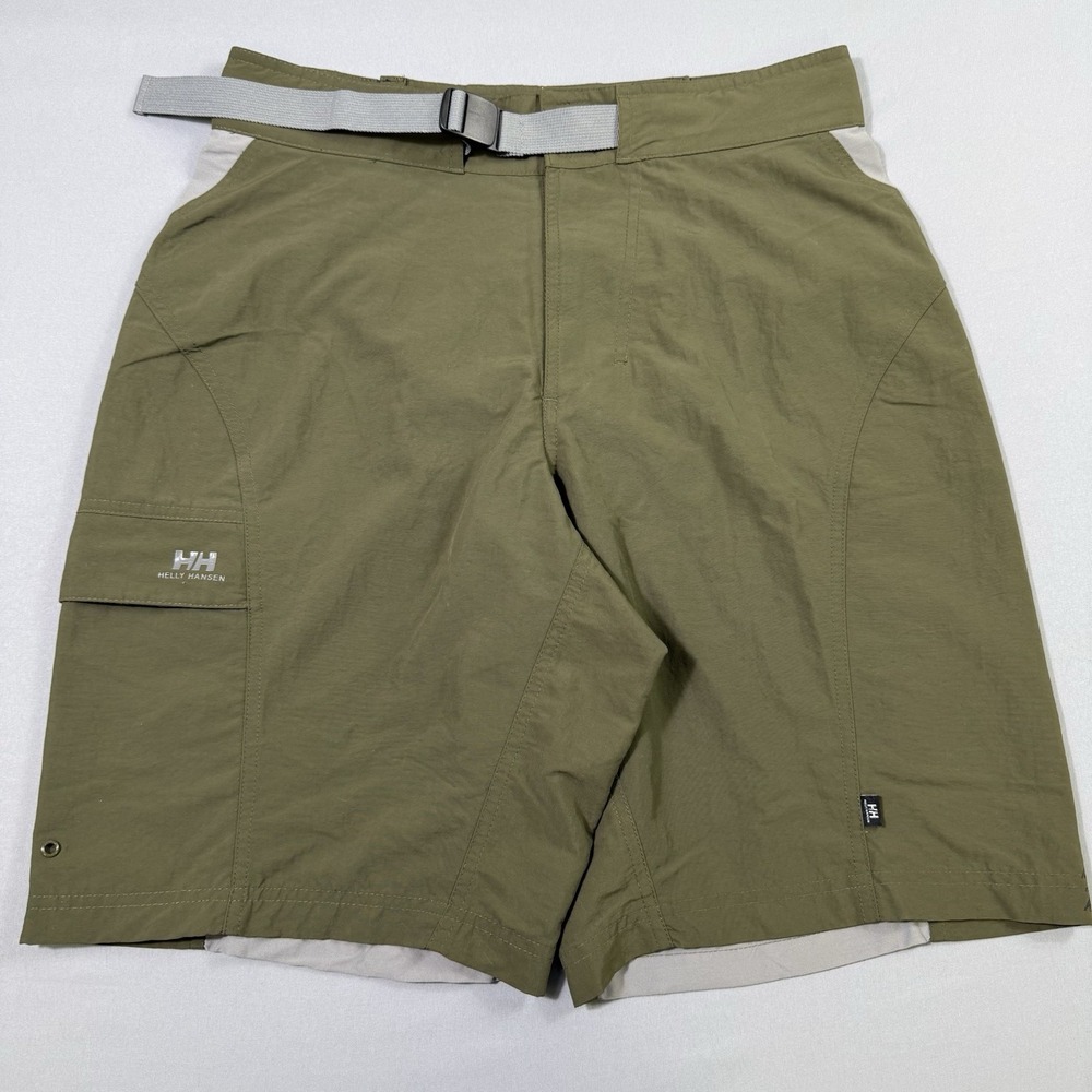 Helly Hansen Shorts Mens Medium (30) Green Hiking Outdoor Nylon Belted Stretch